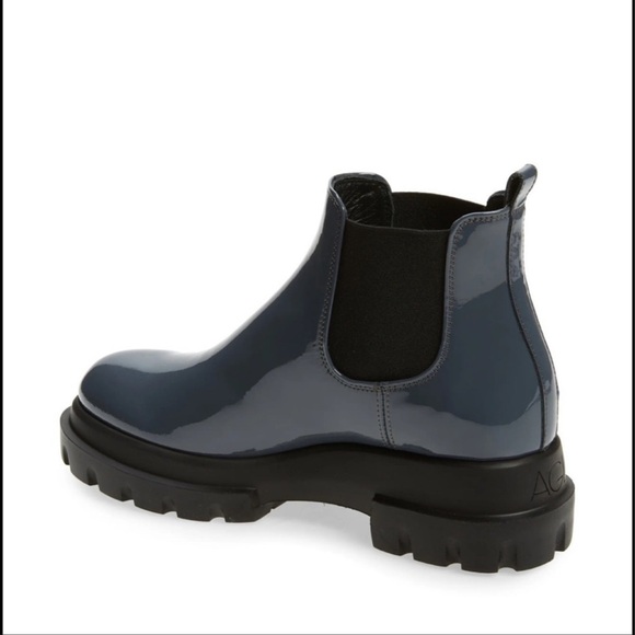 New Agl Maxine Patent Leather Lugged Sole Chelsea Boots in Navy/Midnight Size 6 - Picture 4 of 16